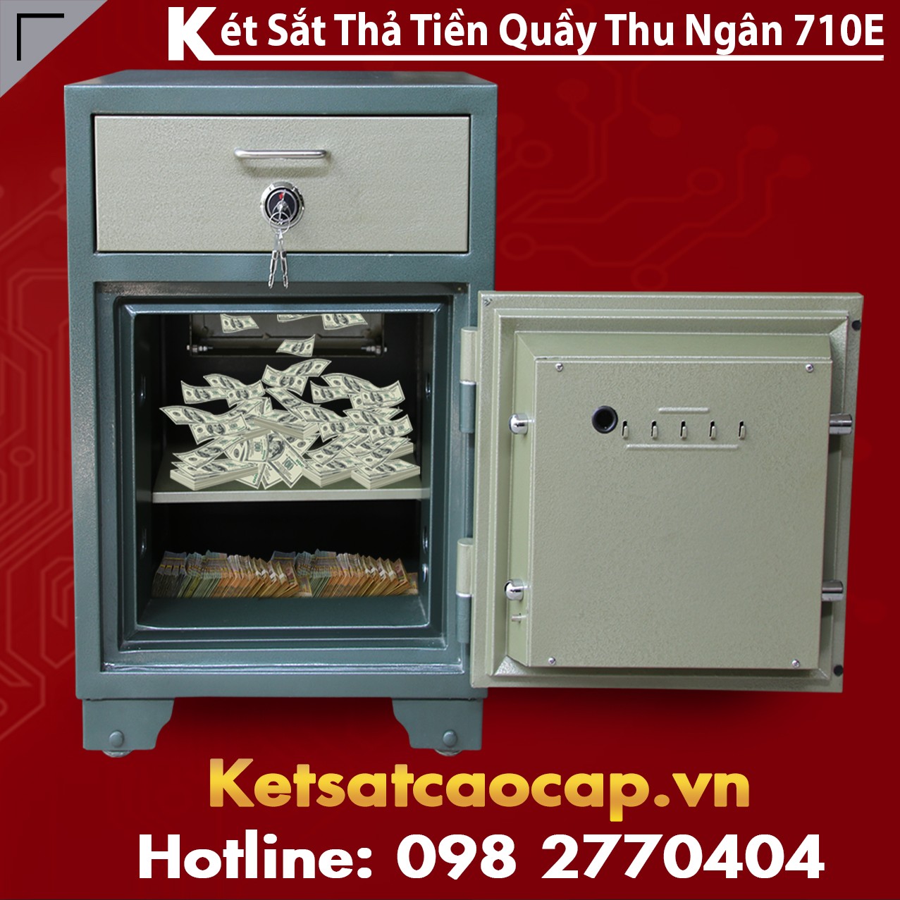 Két Sắt Thả Tiền Quầy Thu Ngân BEMC 710E Điện Tử Hàn Quốc Khuyến Mãi